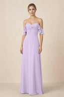 Off-the-Shoulder A-Line Chiffon Ruched Bridesmaid Dress in Lavender - SHE IS ME BRIDESMAID DRESSES