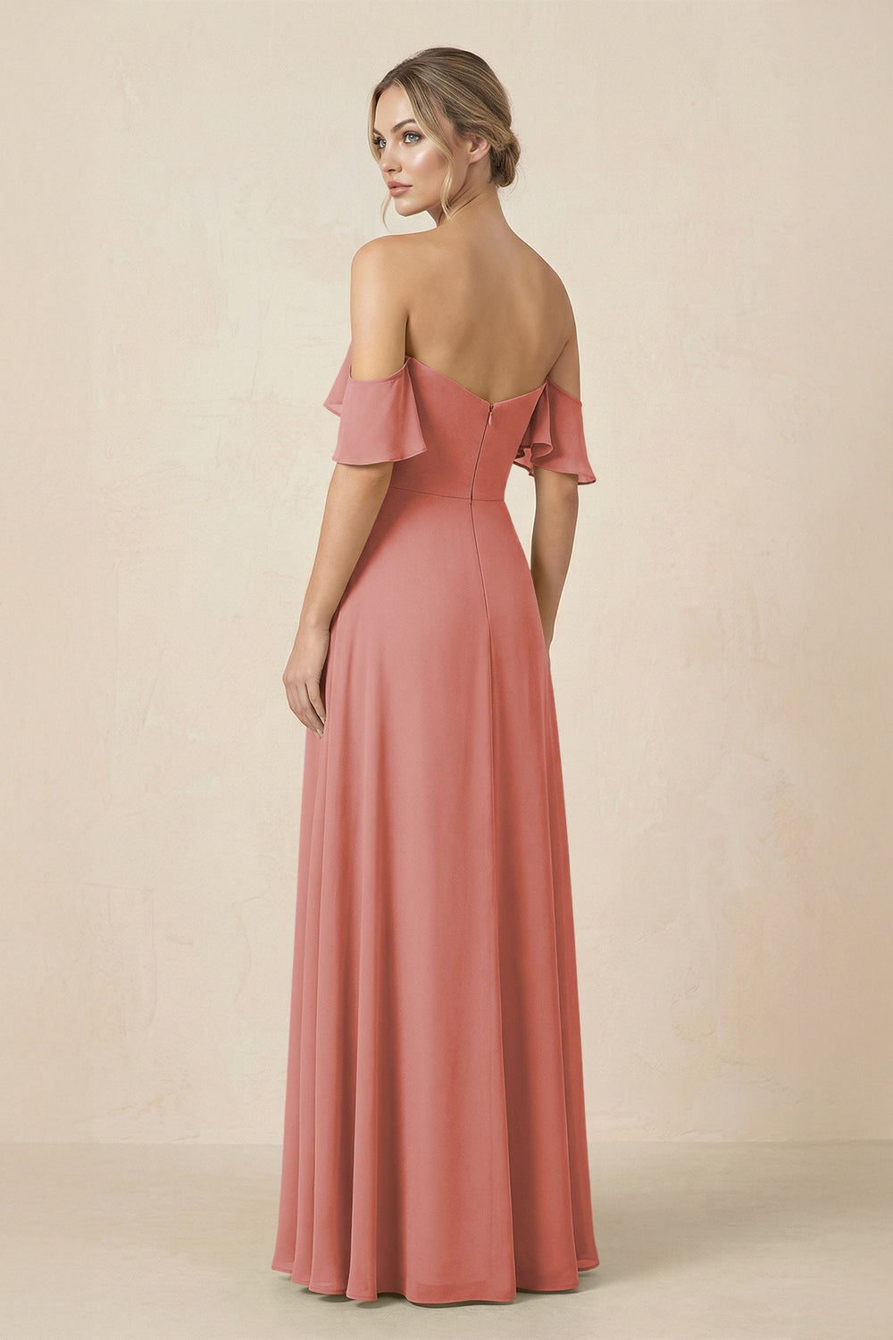 Off-the-Shoulder A-Line Chiffon Ruched Bridesmaid Dress in Mulberry