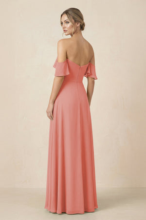 Off-the-Shoulder A-Line Chiffon Ruched Bridesmaid Dress in Mulberry - SHE IS ME BRIDESMAID DRESSES