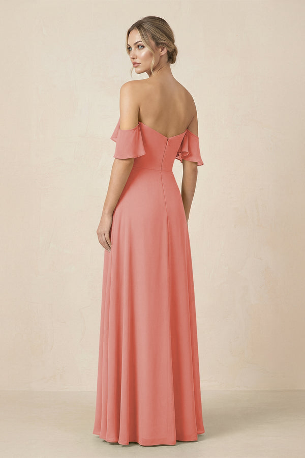 Off-the-Shoulder A-Line Chiffon Ruched Bridesmaid Dress in Mulberry - SHE IS ME BRIDESMAID DRESSES