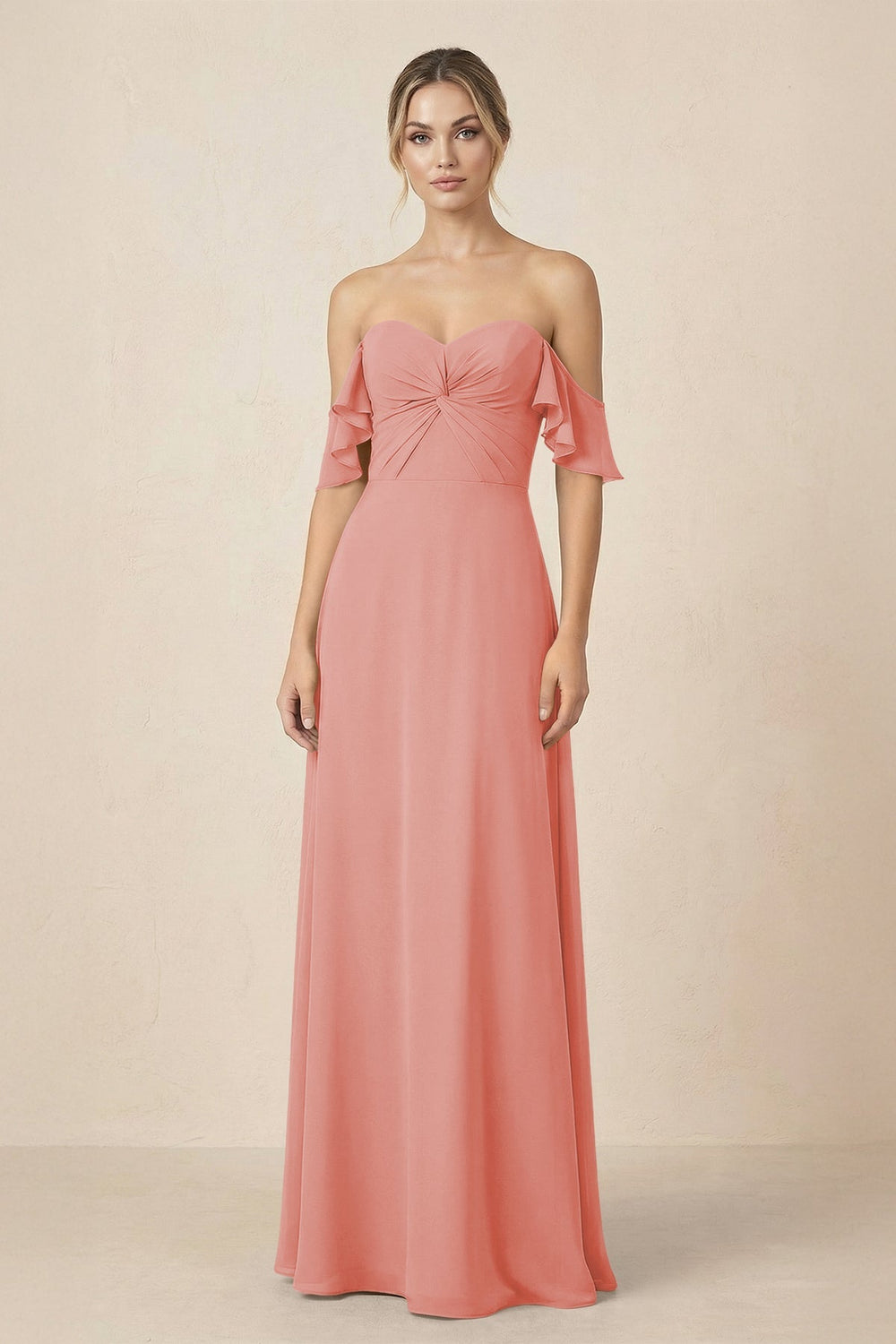 Off-the-Shoulder A-Line Chiffon Ruched Bridesmaid Dress in Mulberry - KISS BRIDAL BRIDESMAID DRESSES