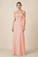 Off-the-Shoulder A-Line Chiffon Ruched Bridesmaid Dress in Rose Petal - SHE IS ME BRIDESMAID DRESSES