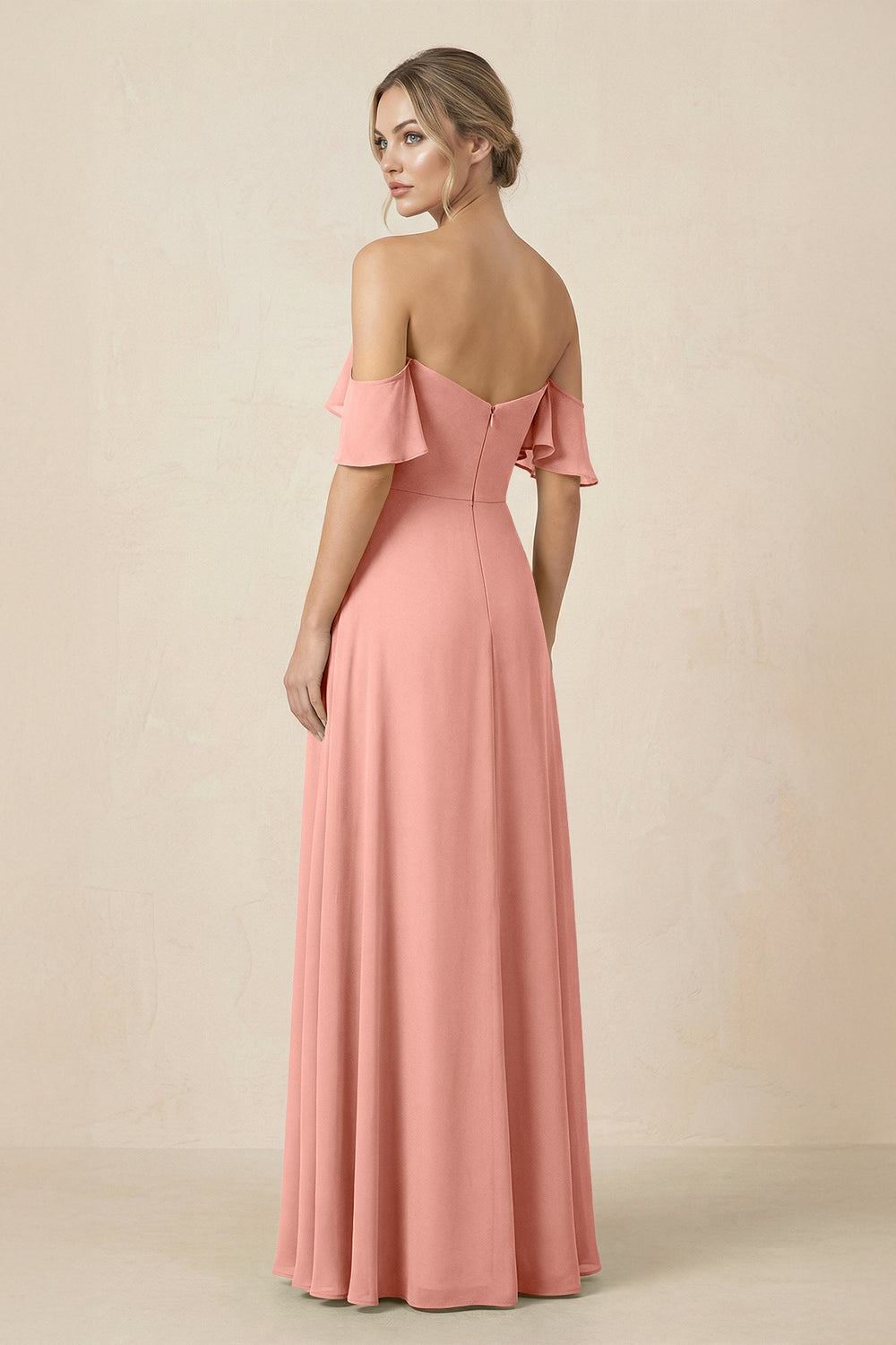 Off-the-Shoulder A-Line Chiffon Ruched Bridesmaid Dress in Rosette