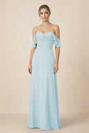 Off-the-Shoulder A-Line Chiffon Ruched Bridesmaid Dress in Sky Blue - SHE IS ME BRIDESMAID DRESSES