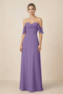 Off-the-Shoulder A-Line Chiffon Ruched Bridesmaid Dress in Tahiti - SHE IS ME BRIDESMAID DRESSES