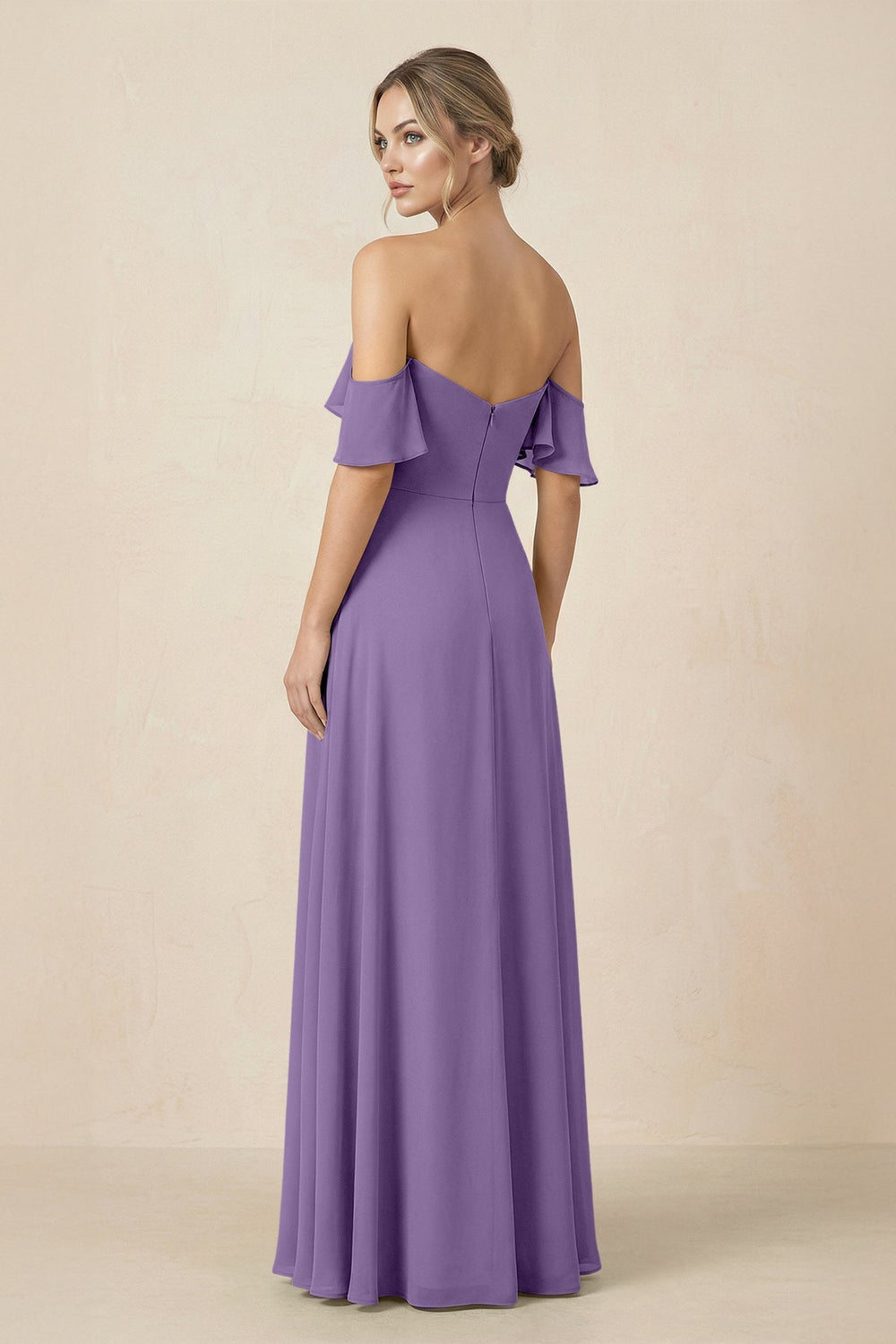 Off-the-Shoulder A-Line Chiffon Ruched Bridesmaid Dress in Tahiti - KISS BRIDAL BRIDESMAID DRESSES