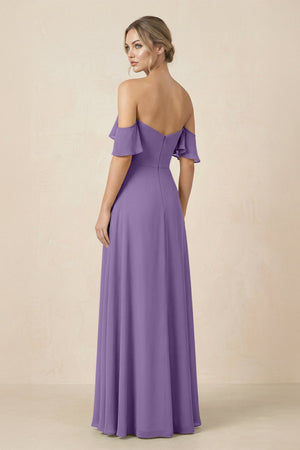 Off-the-Shoulder A-Line Chiffon Ruched Bridesmaid Dress in Tahiti - SHE IS ME BRIDESMAID DRESSES