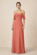 Off-the-Shoulder A-Line Chiffon Ruched Bridesmaid Dress in Wild Rose - SHE IS ME BRIDESMAID DRESSES