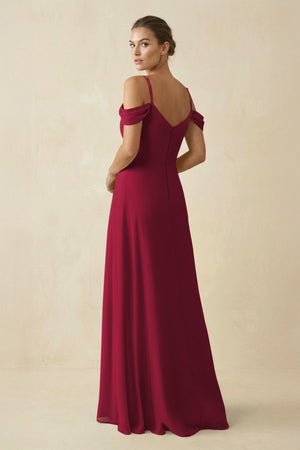 Off - the - Shoulder A - Line Pleated Chiffon Bridesmaid Gown in Berry - KISS BRIDAL Bridesmaid Dresses