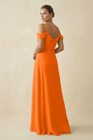 Off - the - Shoulder A - Line Pleated Chiffon Bridesmaid Gown in Cinnamon - KISS BRIDAL Bridesmaid Dresses