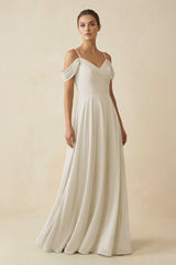 Off - the - Shoulder A - Line Pleated Chiffon Bridesmaid Gown in Dove Gray - KISS BRIDAL Bridesmaid Dresses