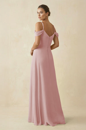 Off - the - Shoulder A - Line Pleated Chiffon Bridesmaid Gown in Dusty Rose - KISS BRIDAL Bridesmaid Dresses