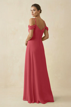 Off - the - Shoulder A - Line Pleated Chiffon Bridesmaid Gown in Merlot - KISS BRIDAL Bridesmaid Dresses