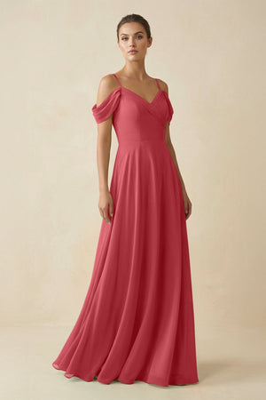Off - the - Shoulder A - Line Pleated Chiffon Bridesmaid Gown in Merlot - KISS BRIDAL Bridesmaid Dresses