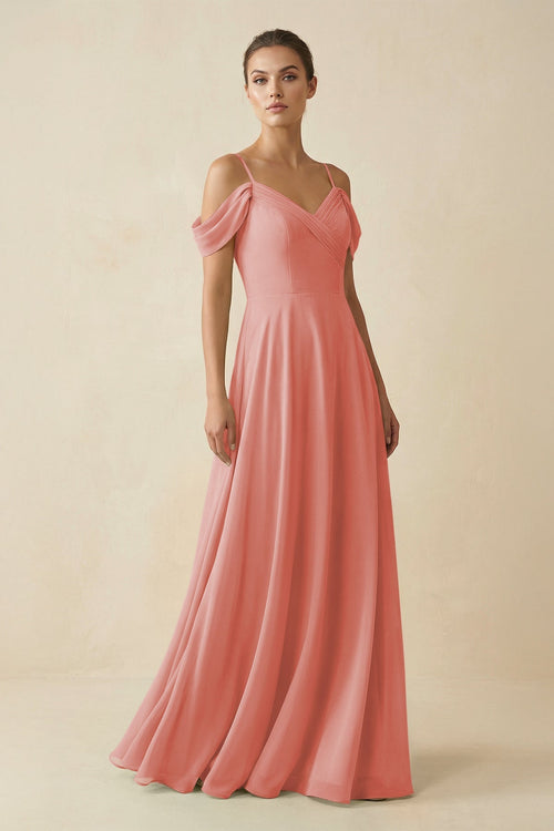 Off - the - Shoulder A - Line Pleated Chiffon Bridesmaid Gown in Mulberry - KISS BRIDAL Bridesmaid Dresses