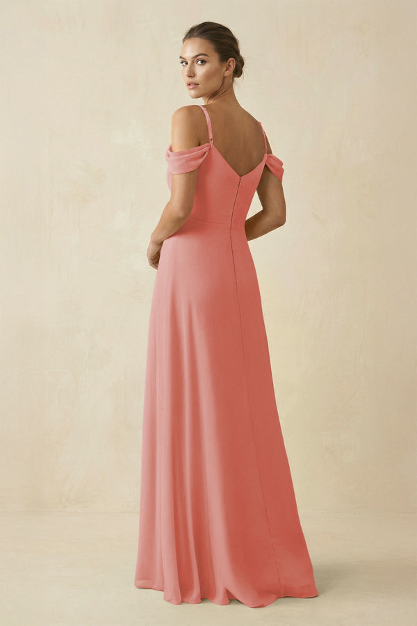 Off - the - Shoulder A - Line Pleated Chiffon Bridesmaid Gown in Mulberry - KISS BRIDAL Bridesmaid Dresses