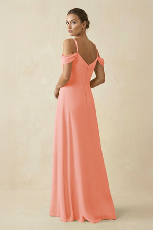 Off - the - Shoulder A - Line Pleated Chiffon Bridesmaid Gown in Rosette - KISS BRIDAL Bridesmaid Dresses