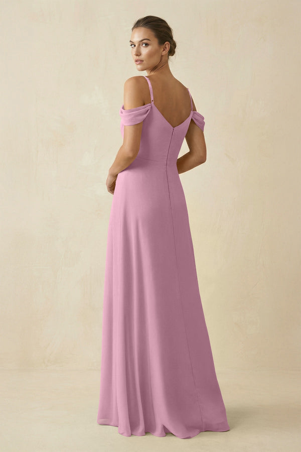 Off - the - Shoulder A - Line Pleated Chiffon Bridesmaid Gown in Vintage Mauve - SHE IS ME Bridesmaid Dresses