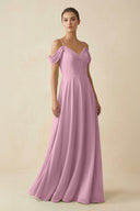 Off - the - Shoulder A - Line Pleated Chiffon Bridesmaid Gown in Vintage Mauve - SHE IS ME Bridesmaid Dresses