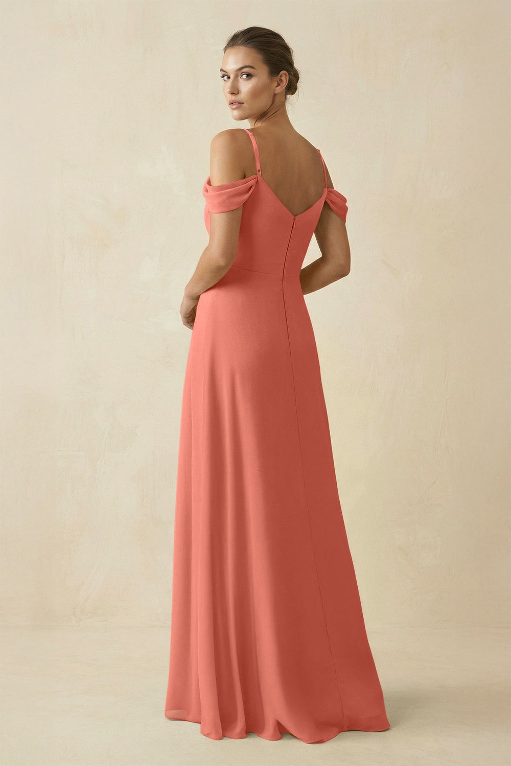 Off - the - Shoulder A - Line Pleated Chiffon Bridesmaid Gown in Wild Rose - SHE IS ME Bridesmaid Dresses