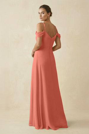 Off - the - Shoulder A - Line Pleated Chiffon Bridesmaid Gown in Wild Rose - KISS BRIDAL Bridesmaid Dresses