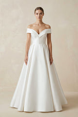Off - the - shoulder A - Line Satin Wedding Dress - KISS BRIDAL Wedding Dresses