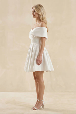 Off - the - Shoulder A - Line Satin Wedding Dress in Ivory - SHE IS ME Wedding Dresses
