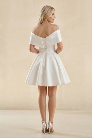 Off - the - Shoulder A - Line Satin Wedding Dress in Ivory - SHE IS ME Wedding Dresses