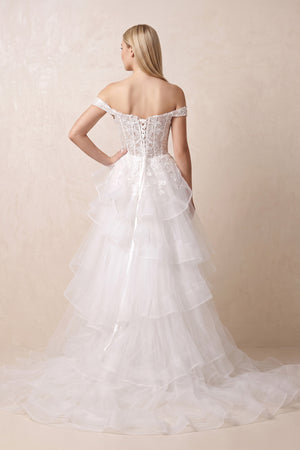 Off The Shoulder A Line Tulle Wedding Dress in White - KISS BRIDAL Wedding Dresses