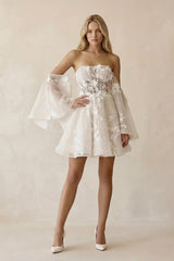 Off - the - Shoulder Appliqued Tulle A - Line Corset Wedding Dress in Ivory - KISS BRIDAL Wedding Dresses