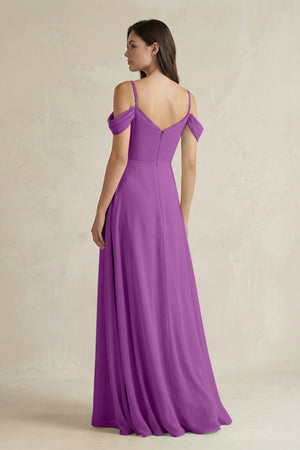 Off - the - Shoulder Chiffon A - Line Bridesmaid Dress in Amethyst - SHE IS ME Bridesmaid Dresses