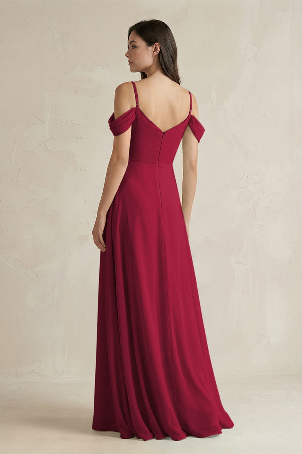 Off - the - Shoulder Chiffon A - Line Bridesmaid Dress in Berry - SHE IS ME Bridesmaid Dresses
