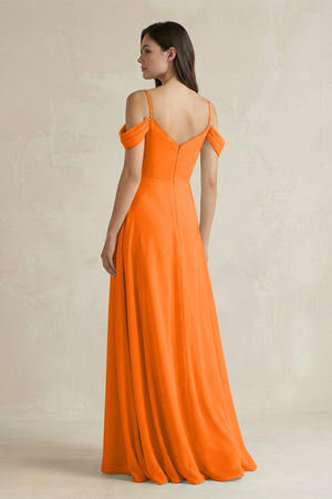 Off - the - Shoulder Chiffon A - Line Bridesmaid Dress in Cinnamon - KISS BRIDAL Bridesmaid Dresses