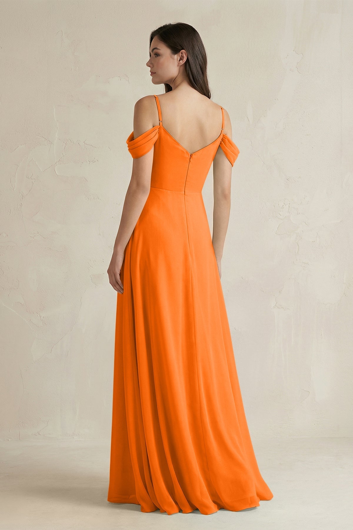 Off - the - Shoulder Chiffon A - Line Bridesmaid Dress in Cinnamon - KISS BRIDAL Bridesmaid Dresses