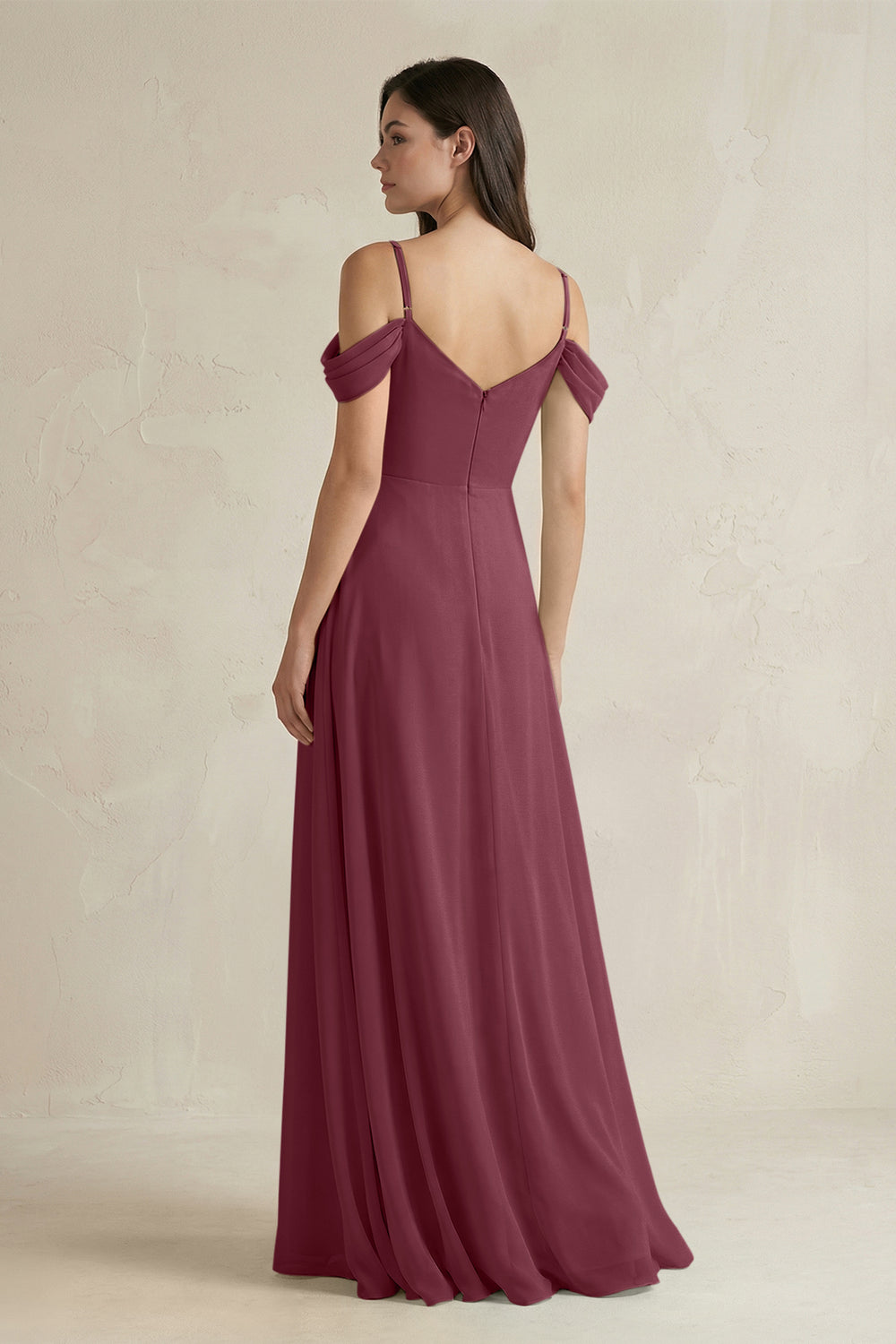 Off-the-Shoulder Chiffon A-Line Bridesmaid Dress in Desert Rose