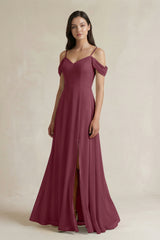 Off-the-Shoulder Chiffon A-Line Bridesmaid Dress in Desert Rose | KISSBRIDAL