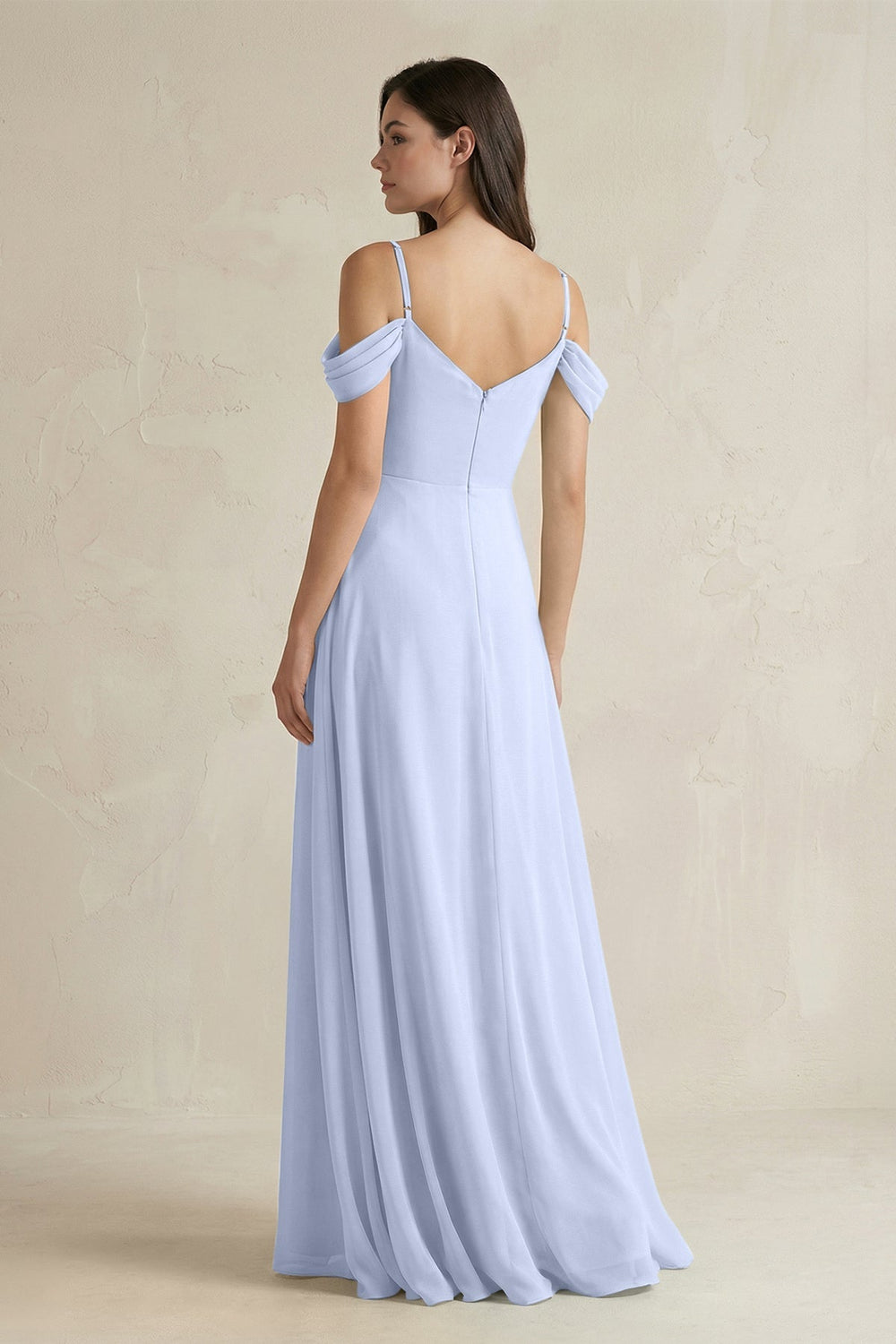 Off - the - Shoulder Chiffon A - Line Bridesmaid Dress in Ice - SHE IS ME Bridesmaid Dresses