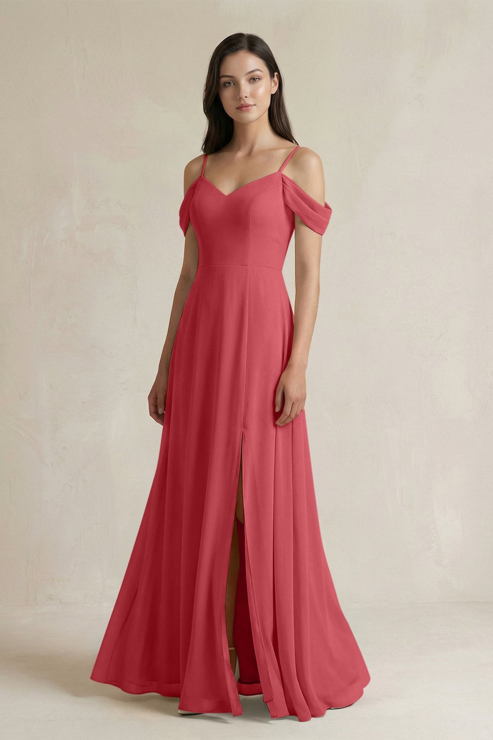 Off - the - Shoulder Chiffon A - Line Bridesmaid Dress in Merlot - SHE IS ME Bridesmaid Dresses