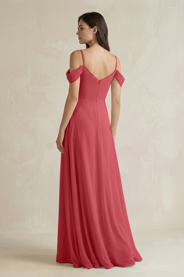 Off - the - Shoulder Chiffon A - Line Bridesmaid Dress in Merlot - SHE IS ME Bridesmaid Dresses