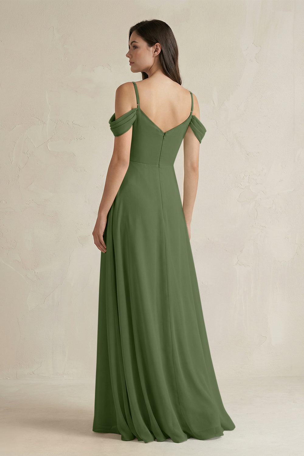 Off-the-Shoulder Chiffon A-Line Bridesmaid Dress in Moss