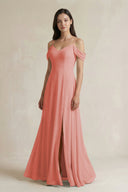 Off - the - Shoulder Chiffon A - Line Bridesmaid Dress in Mulberry - SHE IS ME Bridesmaid Dresses