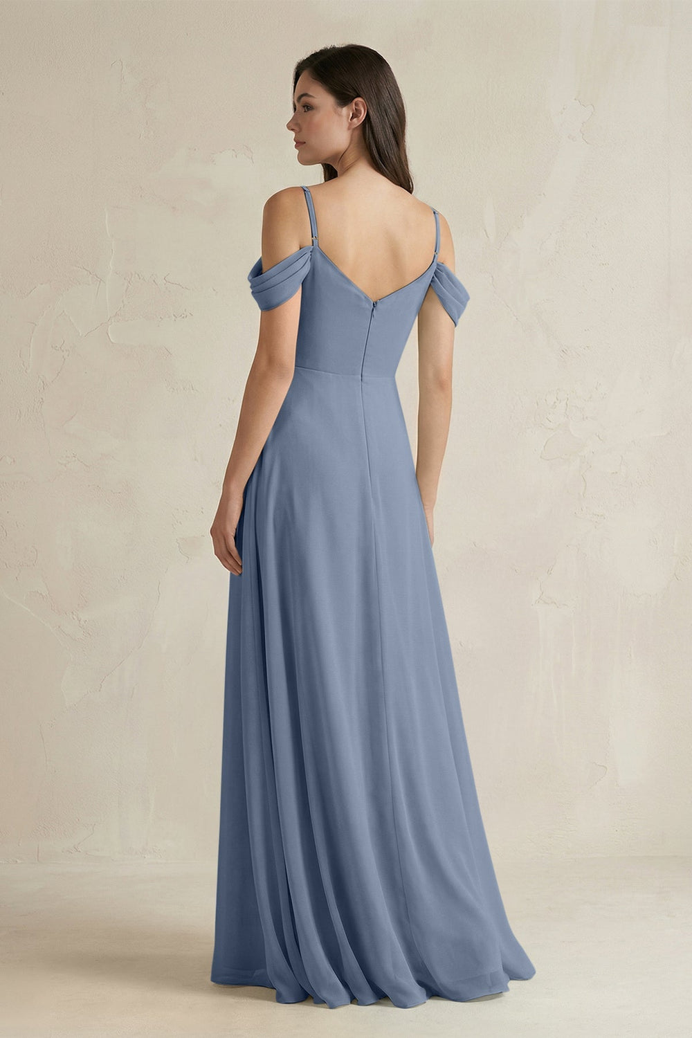 Off - the - Shoulder Chiffon A - Line Bridesmaid Dress in Neptune - KISS BRIDAL Bridesmaid Dresses