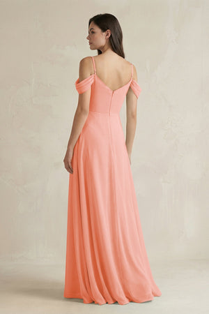 Off - the - Shoulder Chiffon A - Line Bridesmaid Dress in Rosette - KISS BRIDAL Bridesmaid Dresses