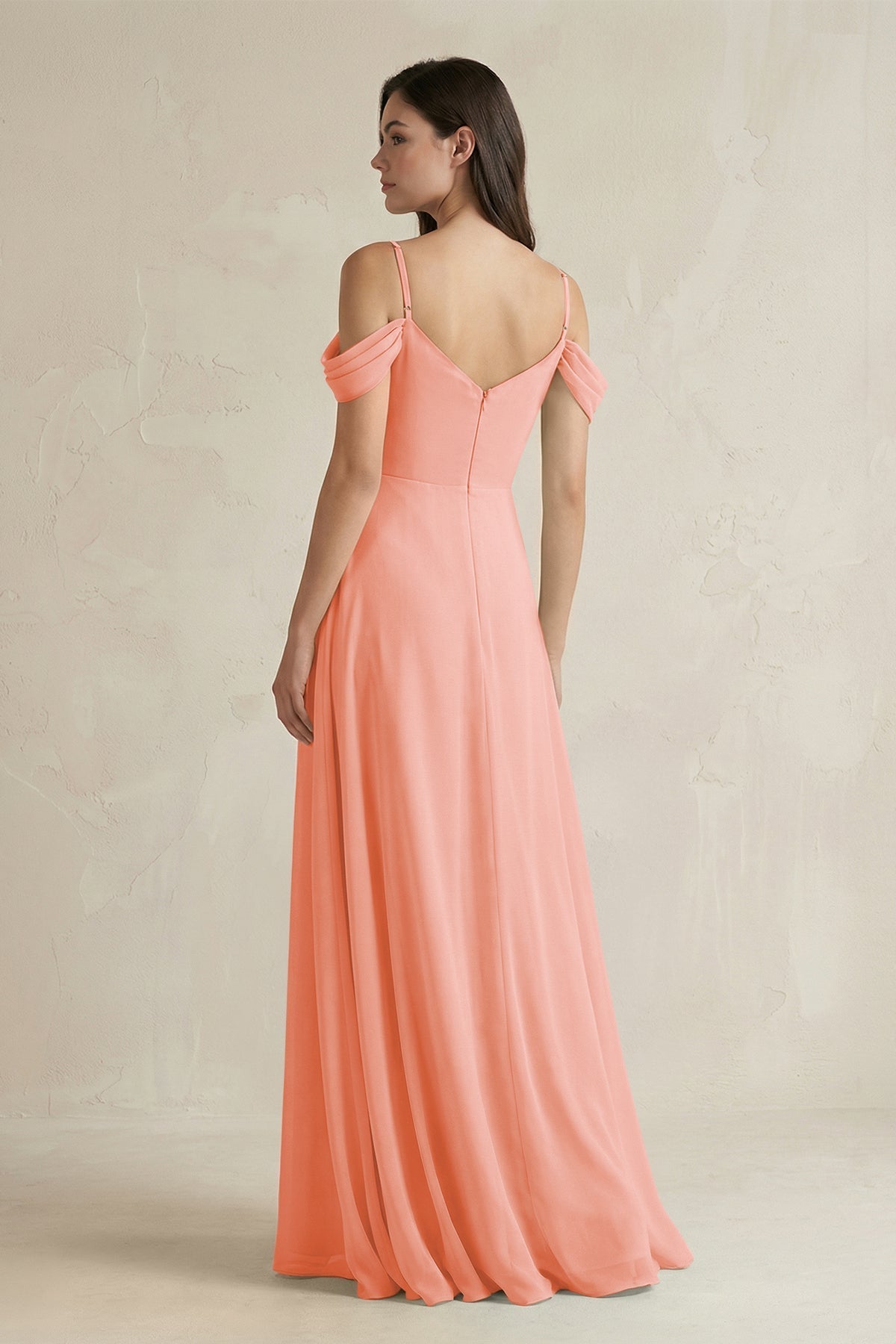 Off - the - Shoulder Chiffon A - Line Bridesmaid Dress in Rosette - KISS BRIDAL Bridesmaid Dresses
