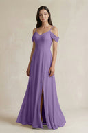 Off - the - Shoulder Chiffon A - Line Bridesmaid Dress in Tahiti - SHE IS ME Bridesmaid Dresses