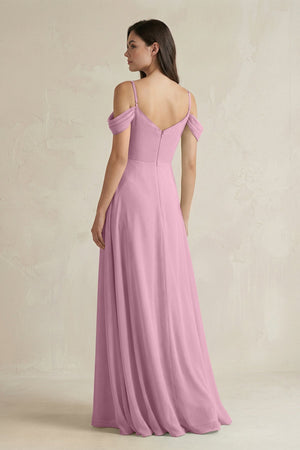 Off - the - Shoulder Chiffon A - Line Bridesmaid Dress in Vintage Mauve - SHE IS ME Bridesmaid Dresses