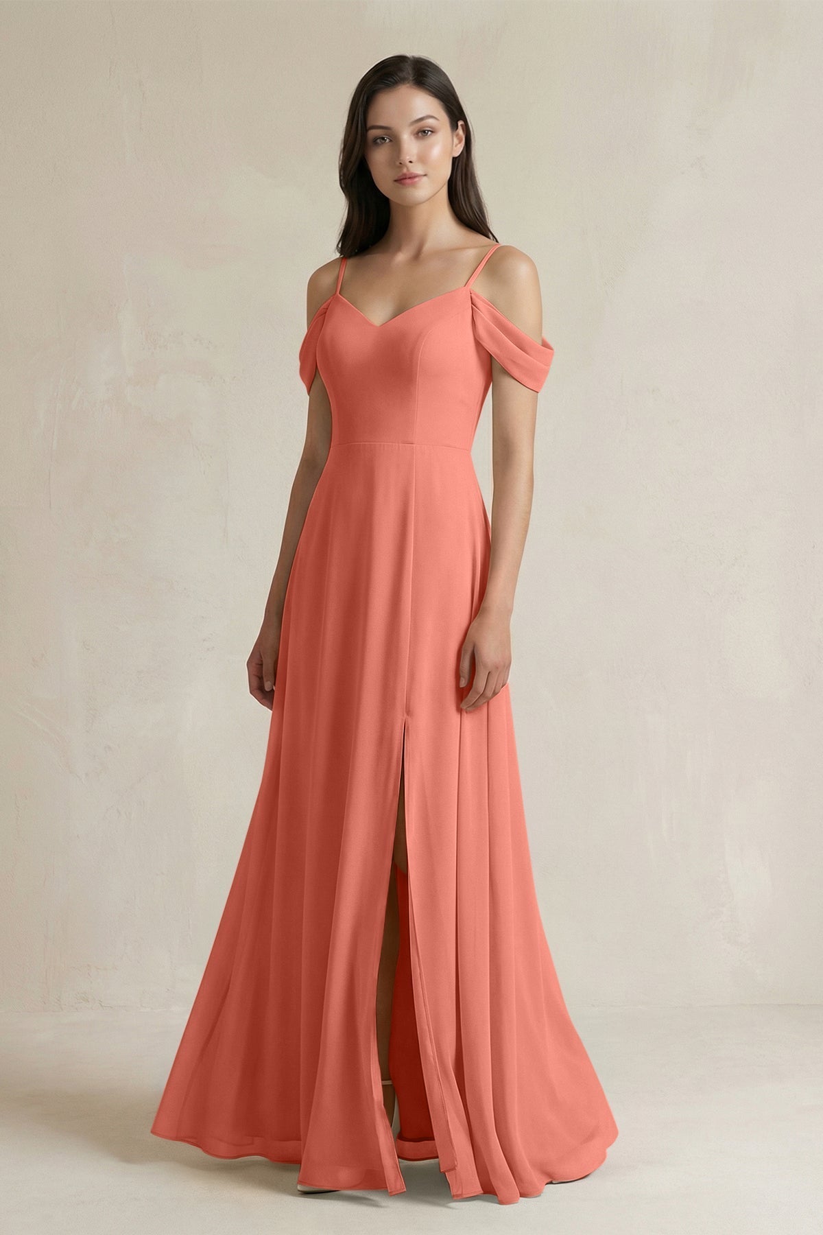 Off - the - Shoulder Chiffon A - Line Bridesmaid Dress in Wild Rose - KISS BRIDAL Bridesmaid Dresses