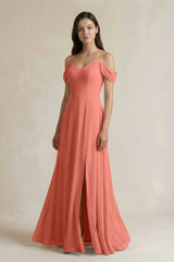 Off - the - Shoulder Chiffon A - Line Bridesmaid Dress in Wild Rose - KISS BRIDAL Bridesmaid Dresses