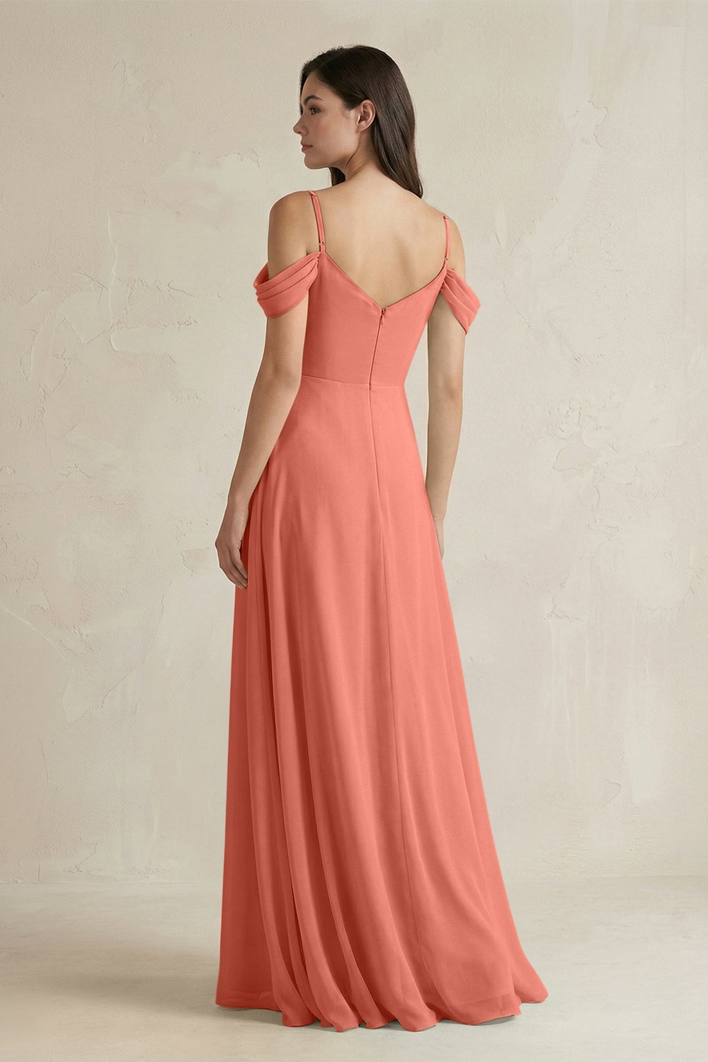 Off - the - Shoulder Chiffon A - Line Bridesmaid Dress in Wild Rose - SHE IS ME Bridesmaid Dresses