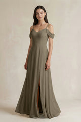 Off - the - Shoulder Chiffon A - Line Bridesmaid Dress in Willow Green - KISS BRIDAL Bridesmaid Dresses
